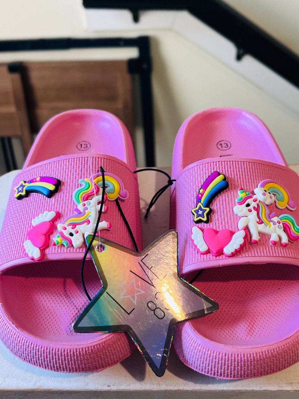 Love 83 Girls Pink Unicorn Slide Sandals Size 13 NWT